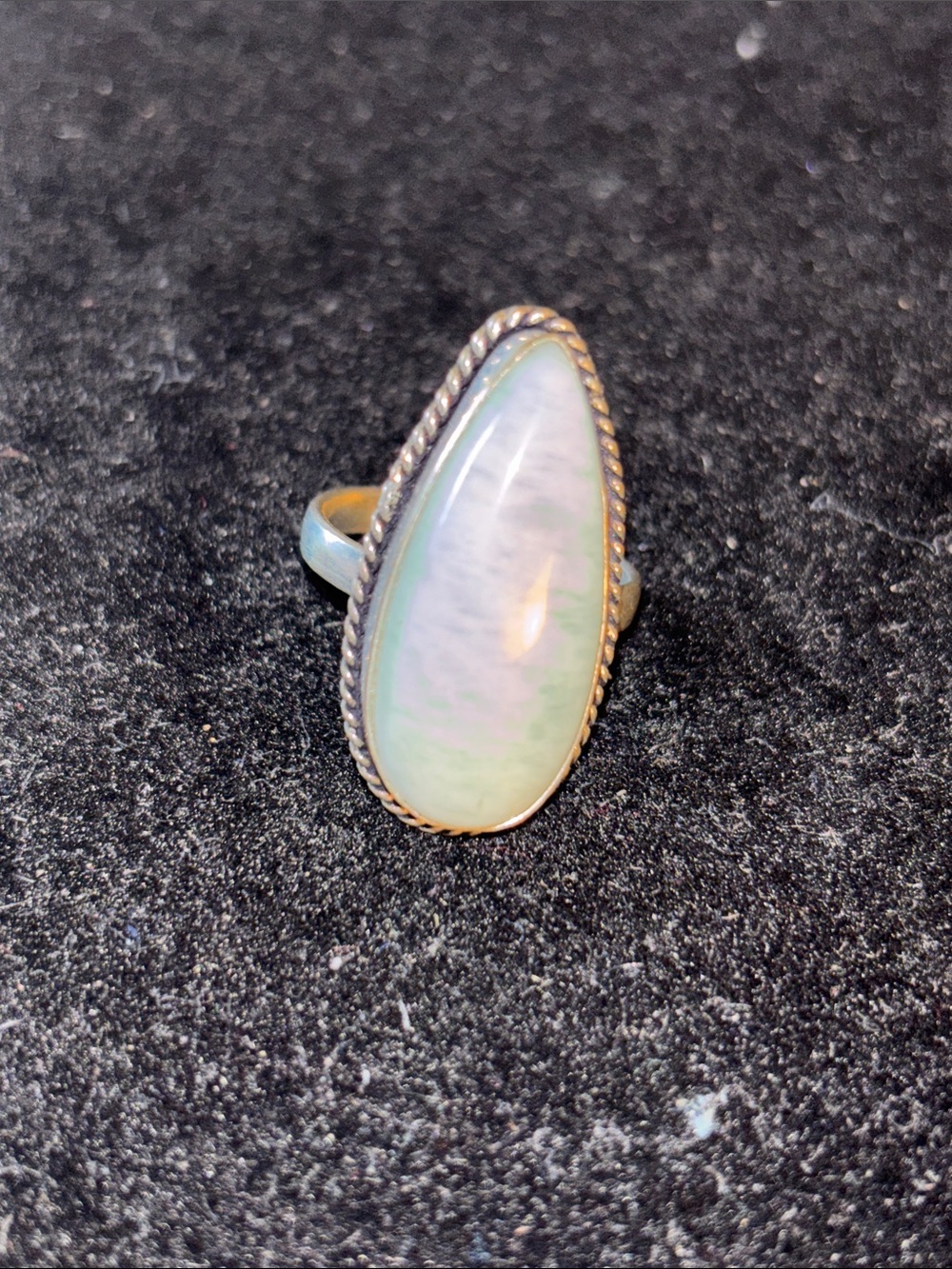 Teardrop Opal Sterling Silver Ring in Iridescent White
